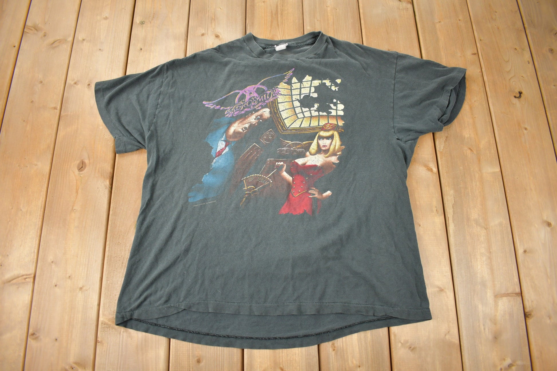 Vintage 1989 Aerosmith Aero Force One Distressed Band T-Shirt / Band Tee / Single Stitch / Made in USA / Music Promo / Premium Vintage