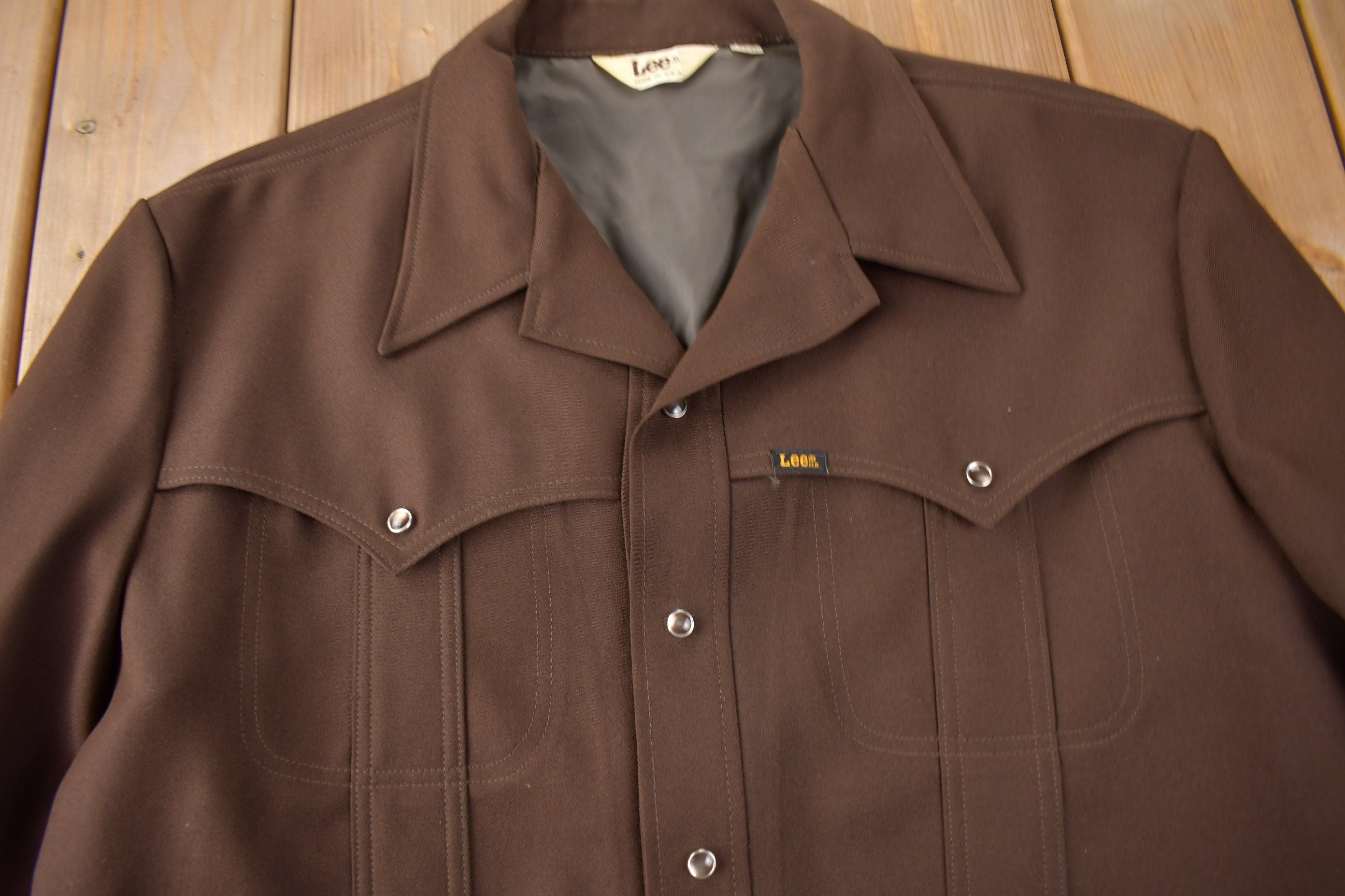 Vintage 1970s Lee Western Style Pearl Snap Button Up Shirt Made in USA Size XL