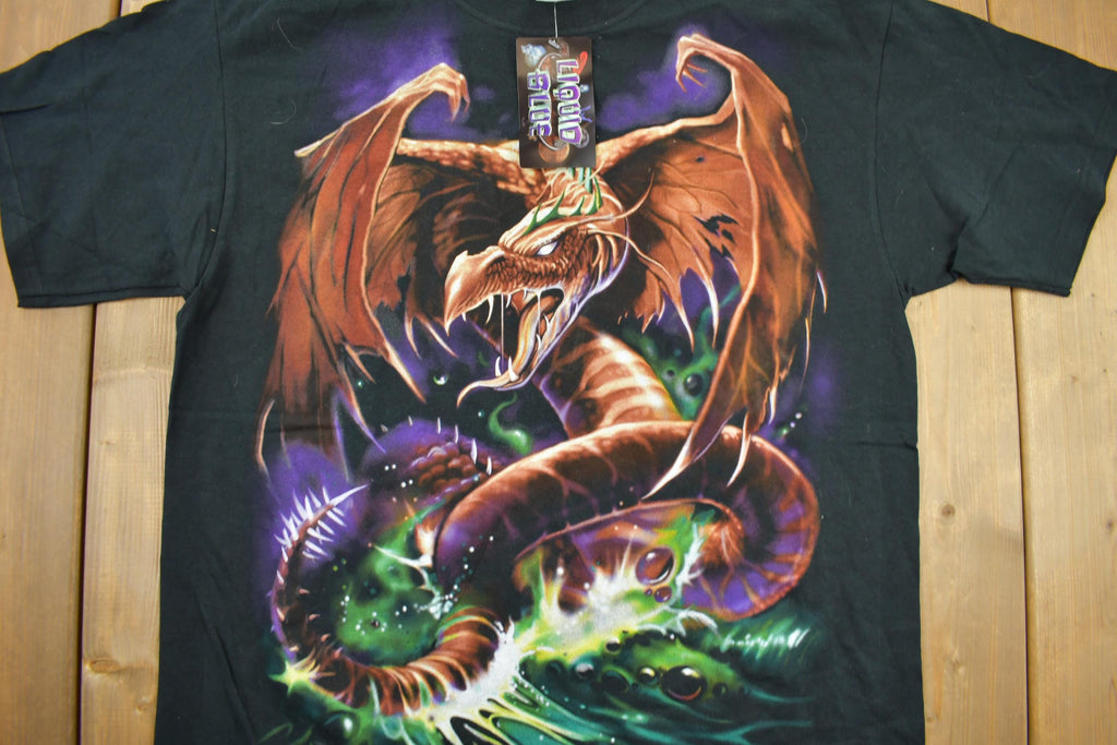 Vintage 1999 Deadstock Liquid Blue Dragon Wizard Big Graphic T-Shirt