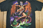 Vintage 1999 Deadstock Liquid Blue Dragon Wizard Big Graphic T-Shirt