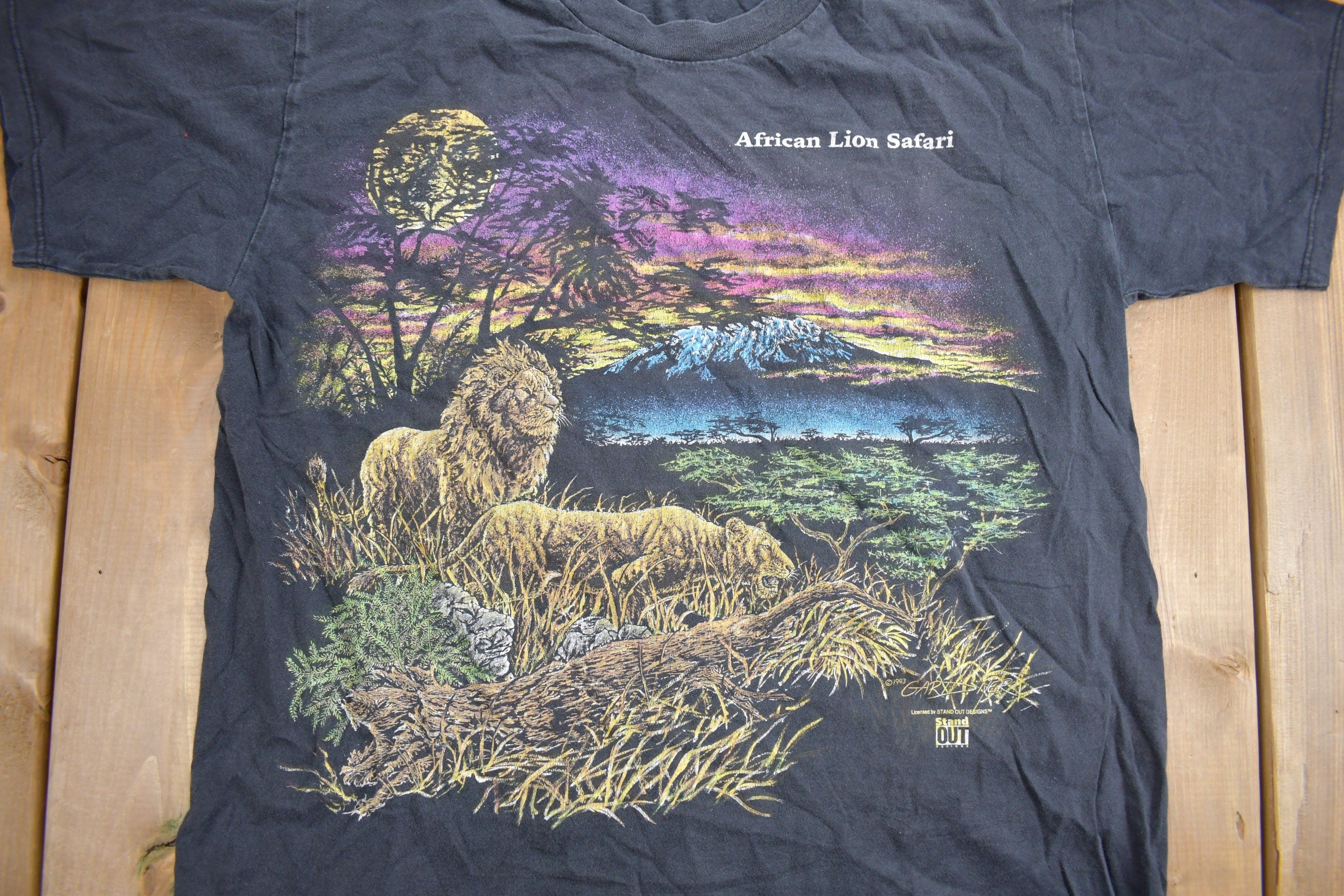 Vintage 1993 African Lion Safari Theme Graphic T-Shirt