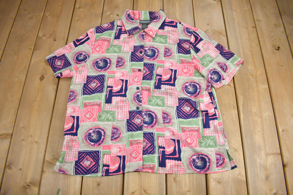 Vintage 1990s Notations Patchwork Button Up Short Sleeve Shirt