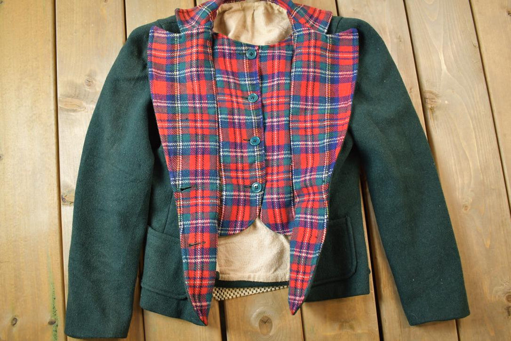 Vintage 1980s Double Button Plaid Wool Jacket