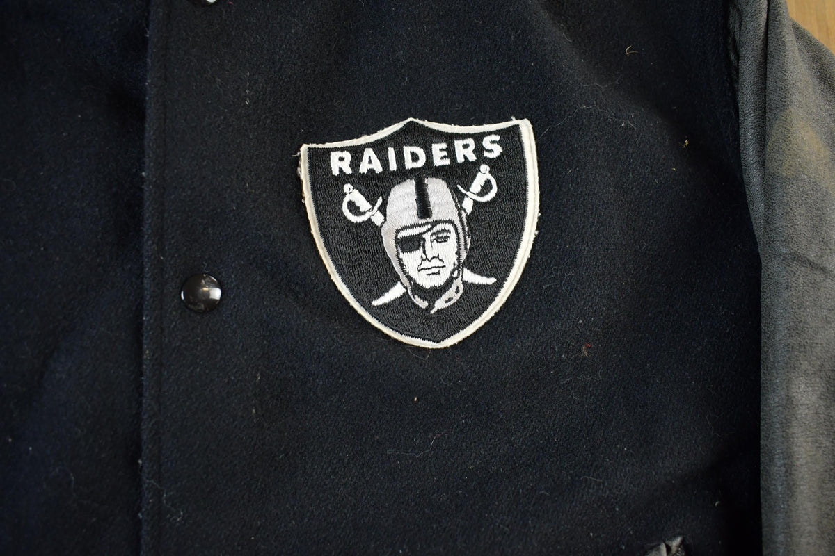 Vintage 1990's Oakland Los Angeles Raiders Leather Letterman Jacket Mens Medium