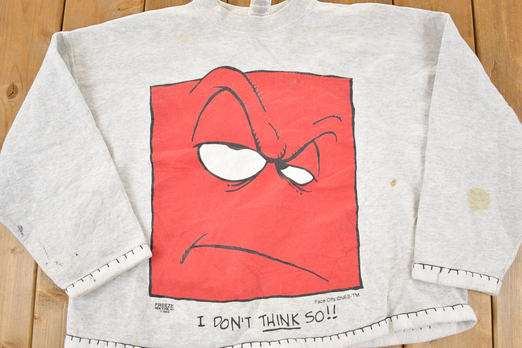 Vintage 1996 Freeze New York Cartoon Face Crewneck Sweatshirt Women's Cropped XL