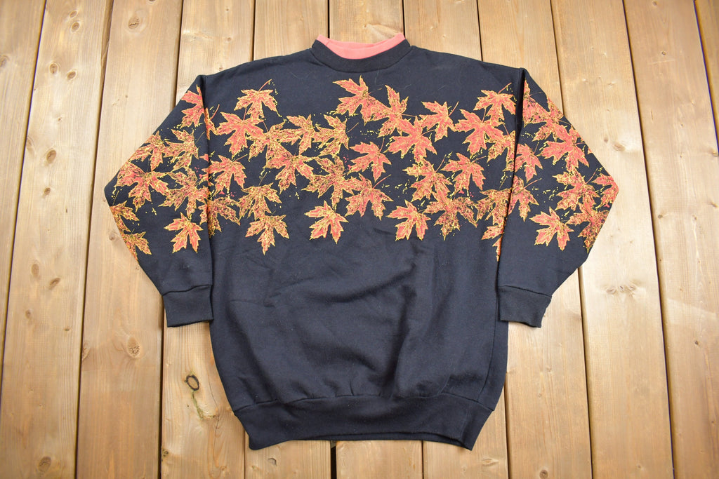 Vintage 1990s Autumn Leaves All Over Print Mockneck Sweater