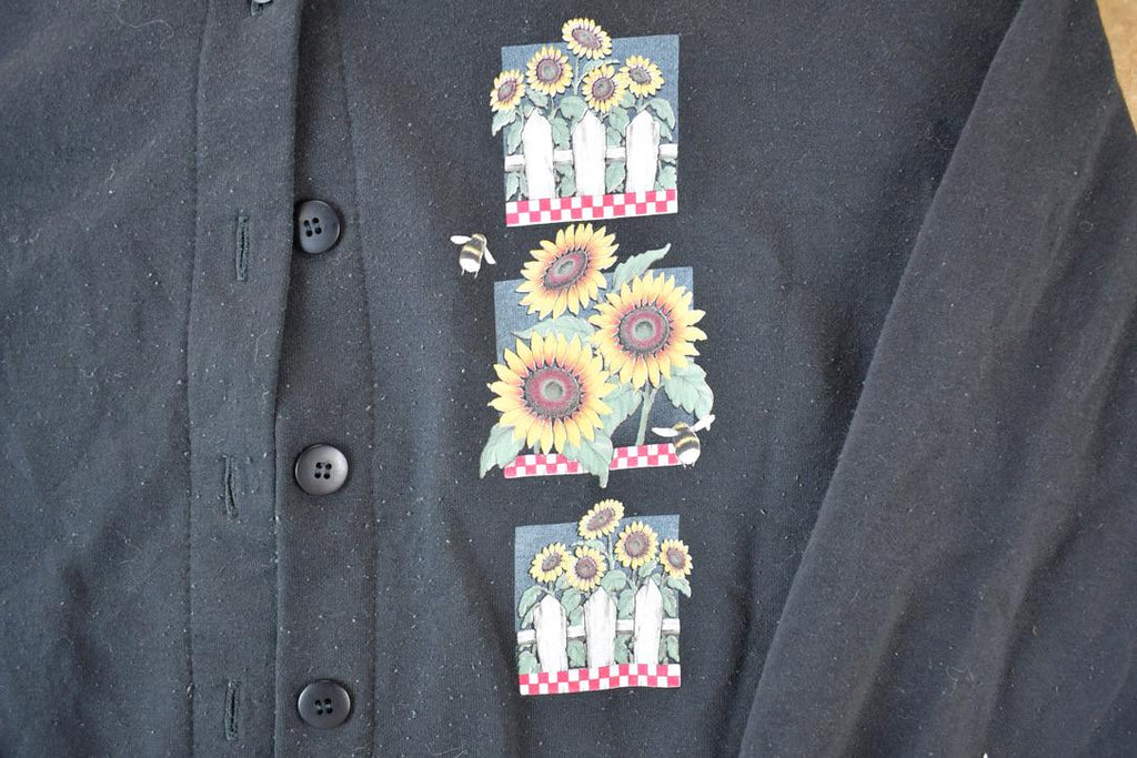 Vintage 1990s Morning Sun Double Collar Full Button Sunflowers Souvenir Crewneck Sweatshirt Made In USA