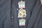 Vintage 1990s Morning Sun Double Collar Full Button Sunflowers Souvenir Crewneck Sweatshirt Made In USA