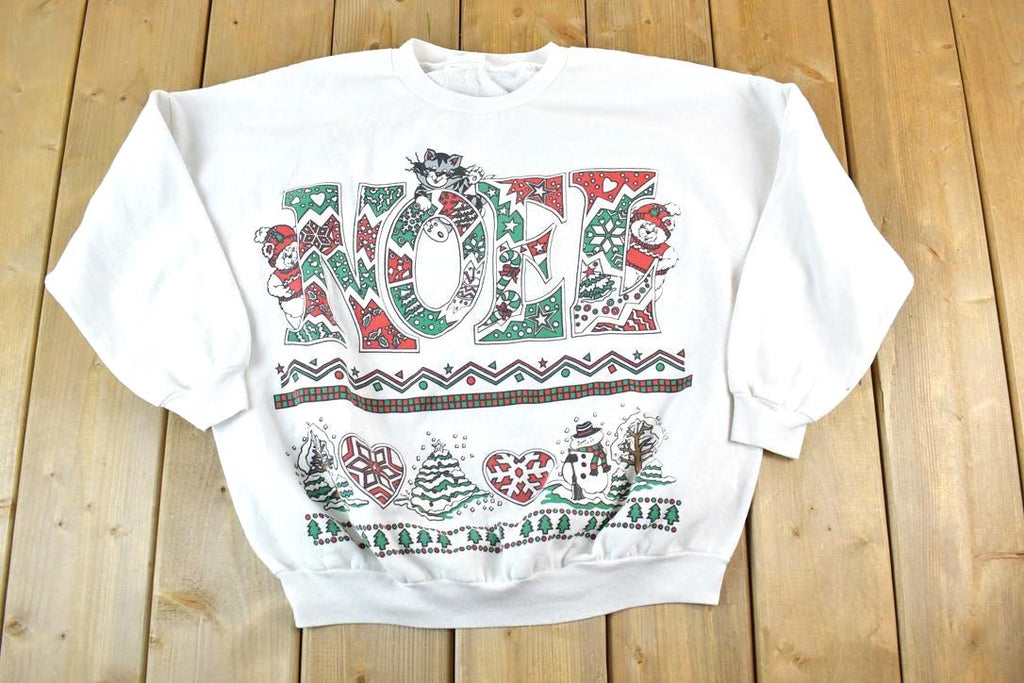 Vintage 1980s Cute Noel Kittys Crewneck Sweater Made In USA 90s Crewneck