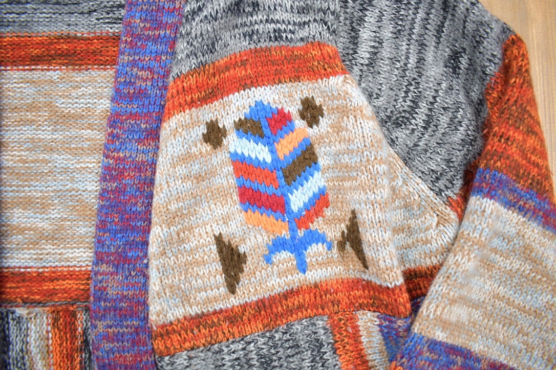 Vintage 1980s Miss K Knitted Cardigan Sweater / Vintage Cardigan / Colorful / Abstract Pattern