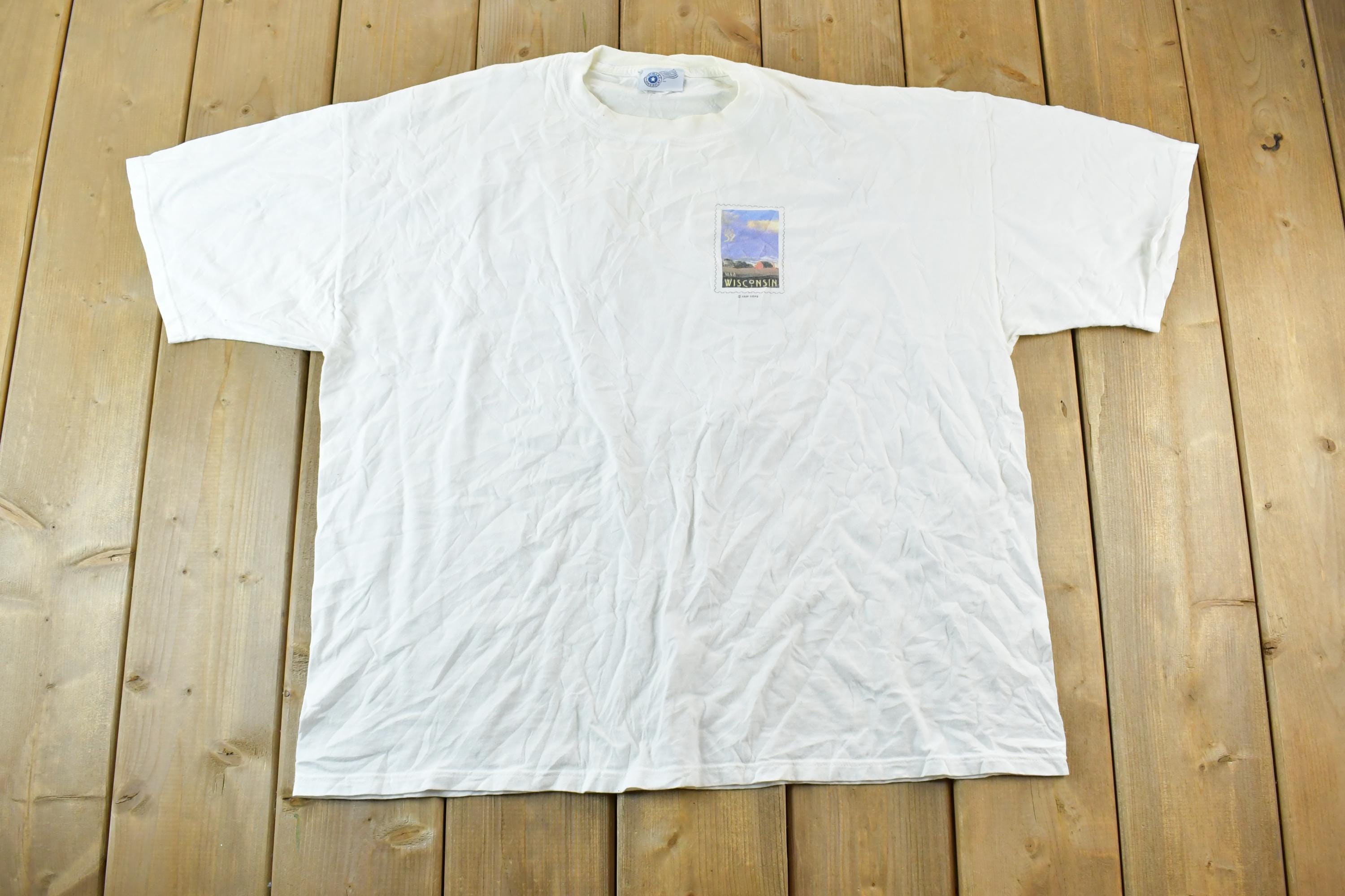 Vintage 1990s Wisconsin Stamps Single Stitch T-Shirt