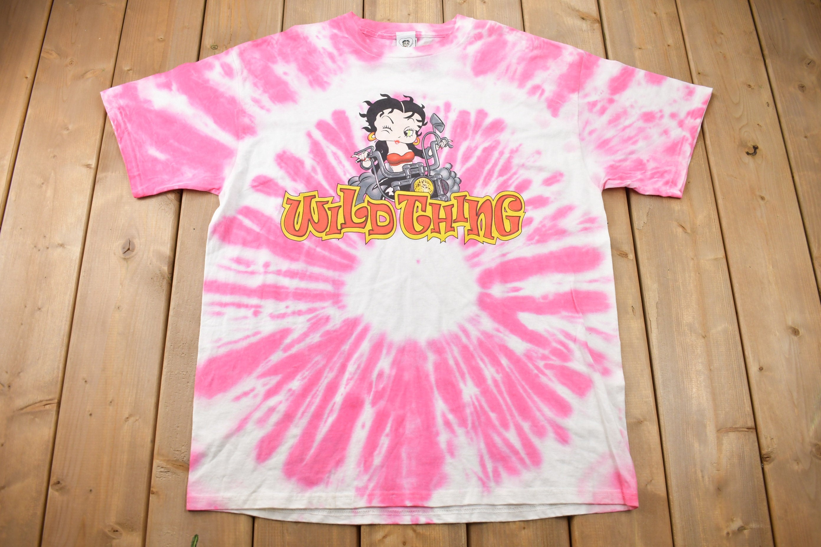 Vintage 2000 Deadstock Betty Boop Wild Thing Biker Motorcycle Tye Dye Cartoon Graphic T-Shirt