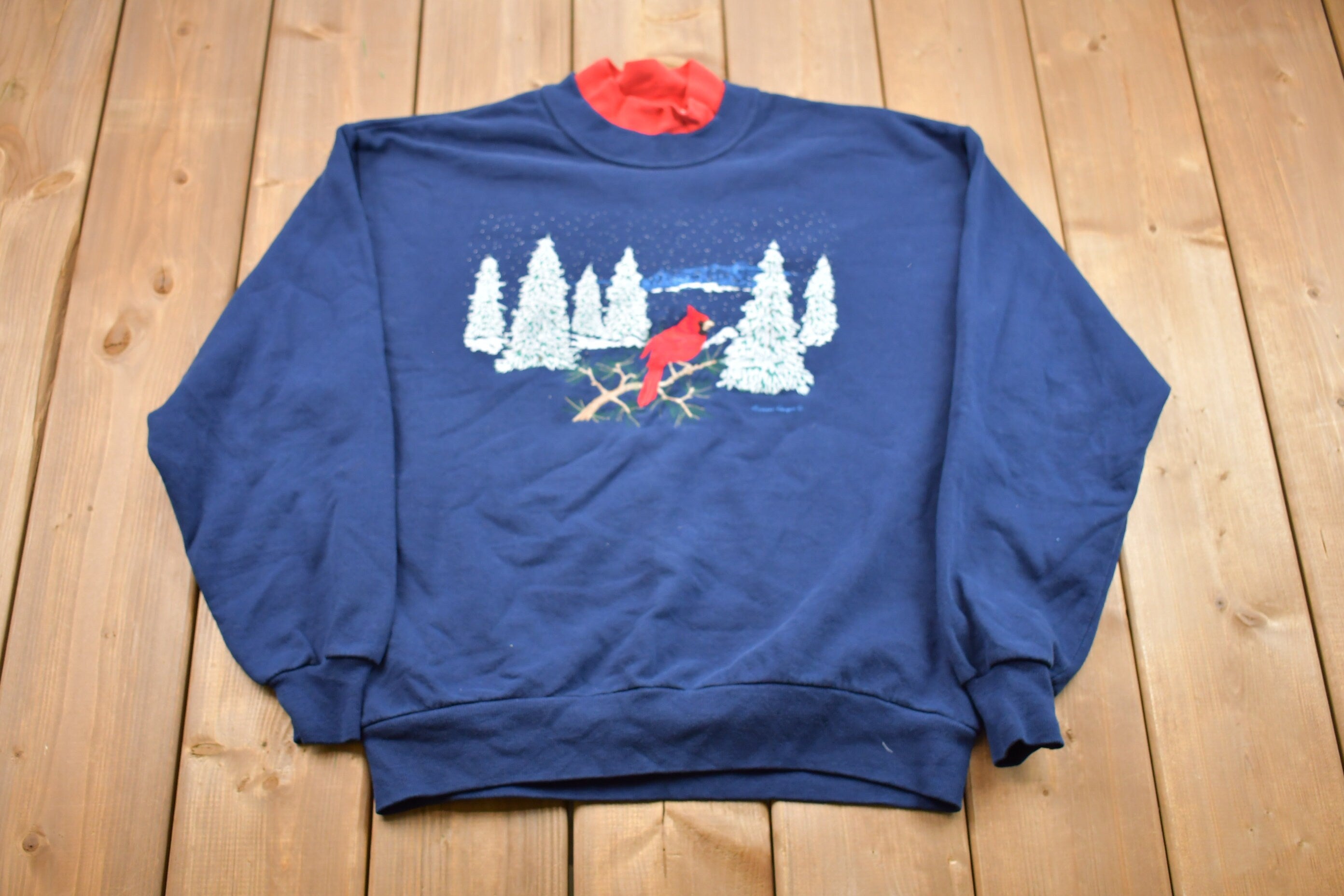 Vintage 1990s Cardinal Bird Tree Crewneck