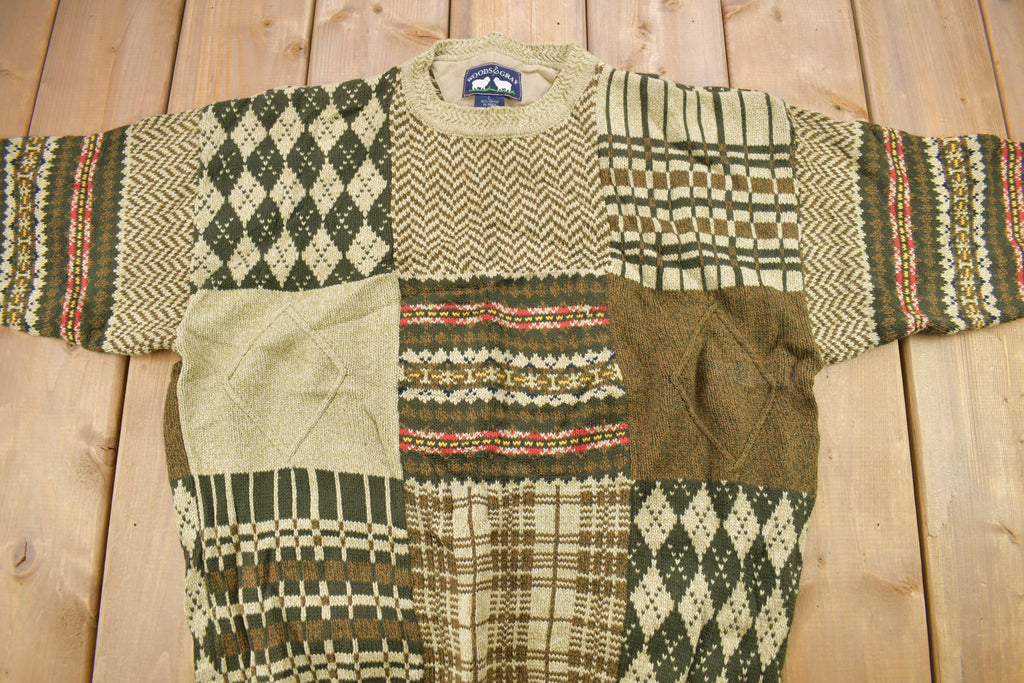 Vintage 1990s Woods & Gray Patchwork Knitted Crewneck Sweater