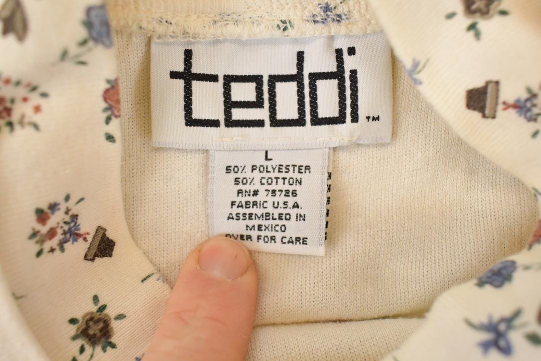 Vintage 1990s Teddi Double Collar Floral Graphic Print Crewneck Sweatshirt Womens L