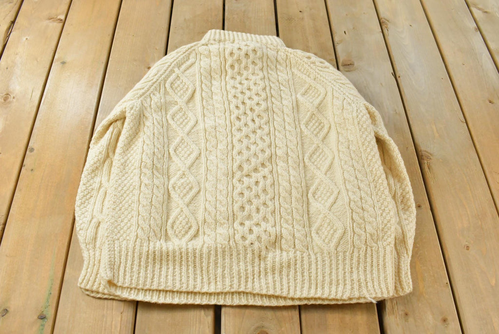 Vintage 1980s Prince of Burren Handknit Ireland Fisherman Ribbed Wool Knit Sweater Men's Medium