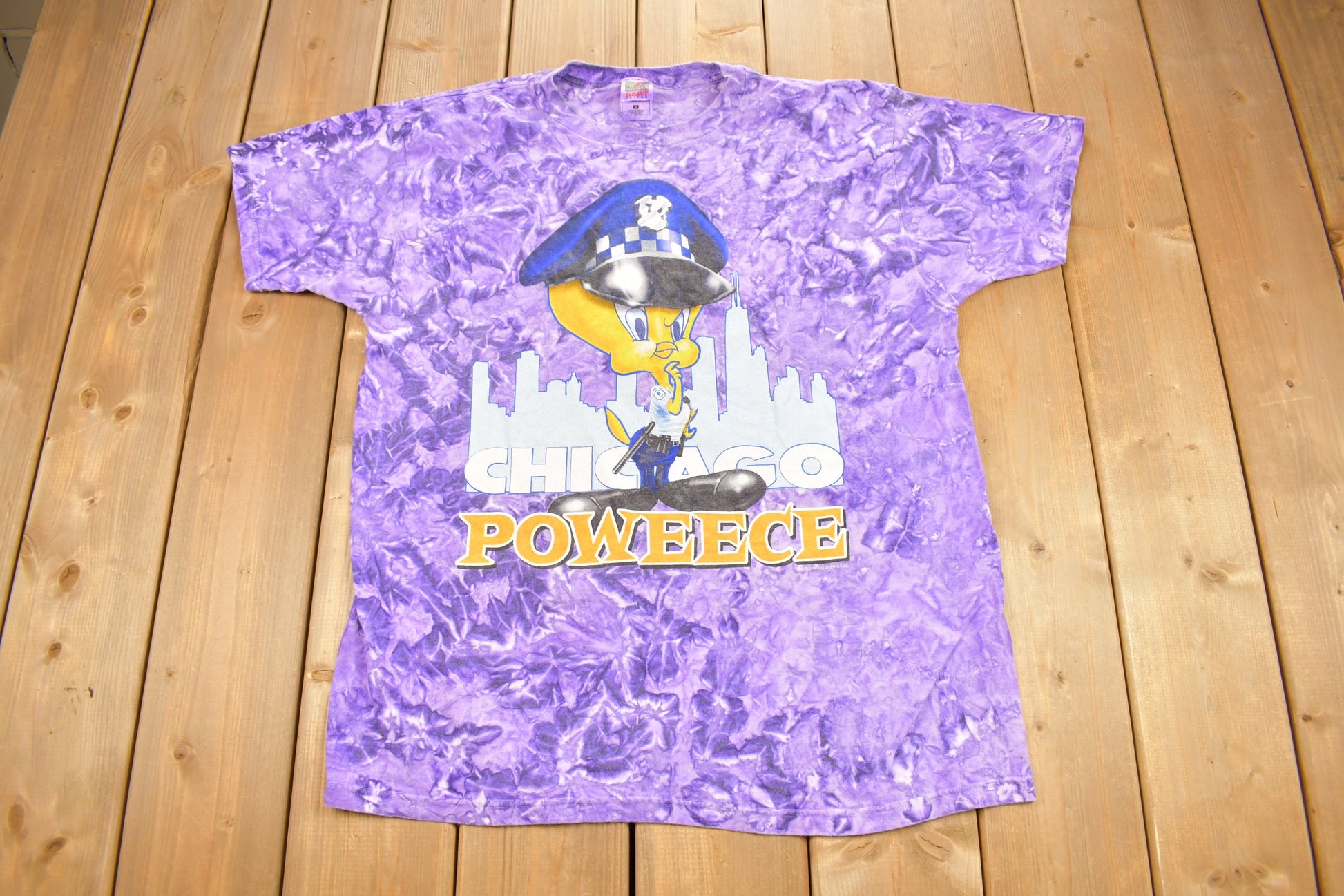 Vintage 2000 Tweety Bird Chicago Police tie Dye Cartoon T-Shirt