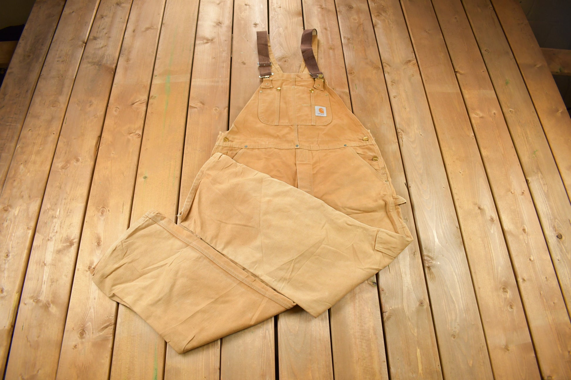 Vintage 1980s Carhartt Beige Canvas Double Knee Overalls Size 40 x 30