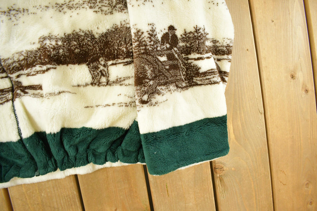 Vintage 1990s St. John's Bay Horses Nature All Over Print Full Zip Fleece Sweater Jacket Men's Large
