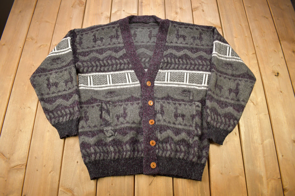 Vintage 1990s All Over Pattern Knitted Cardigan Sweater