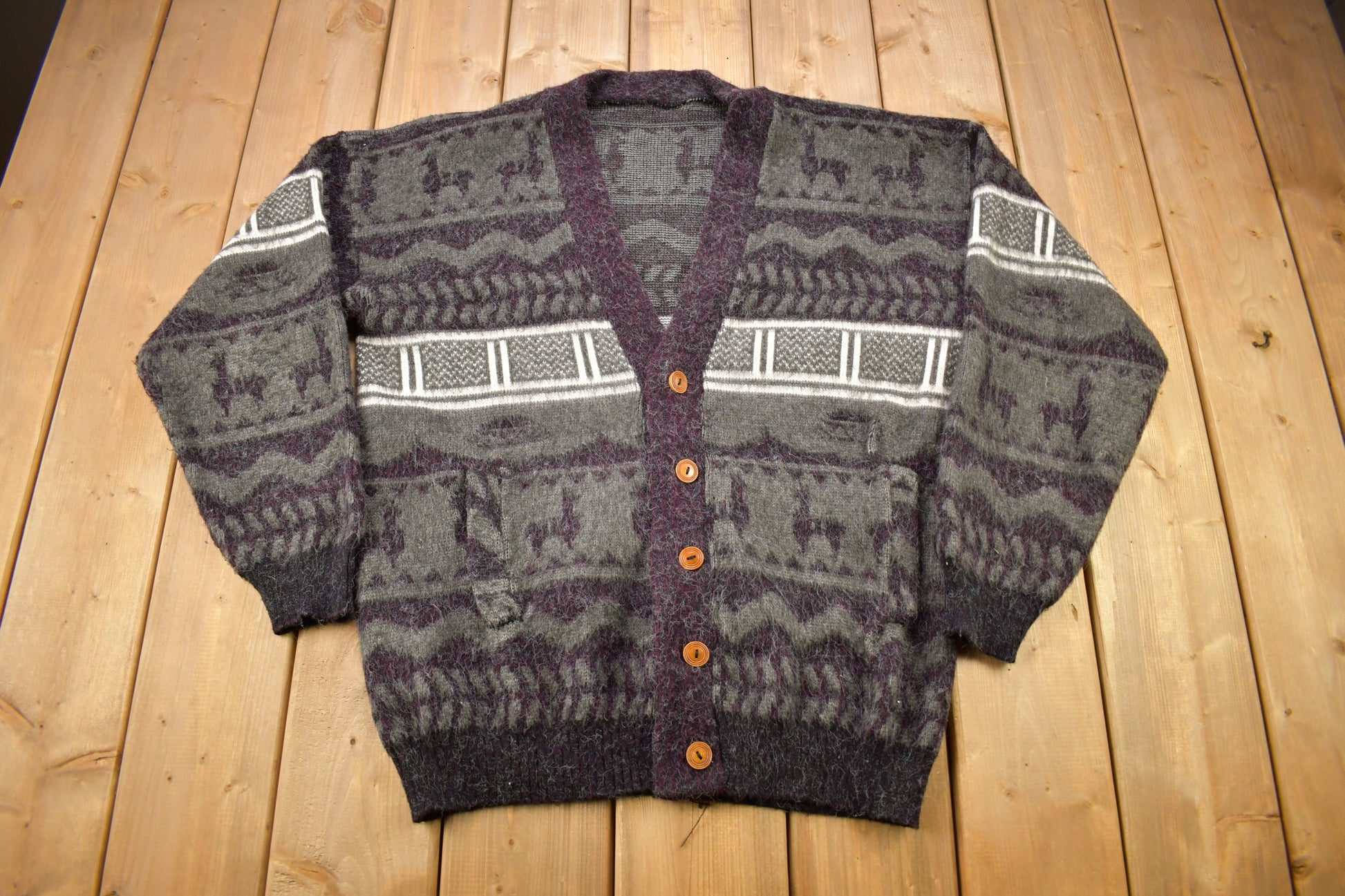 Vintage 1990s All Over Pattern Knitted Cardigan Sweater /