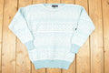 Vintage 1980s B I Gear Abstract Winter Blue Knit Crewneck Sweater Women's S