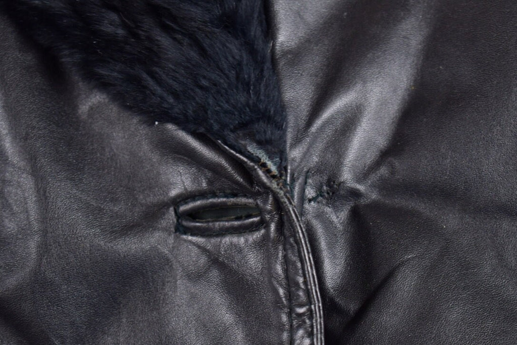 Vintage 1970s Genuine Leather Black Full Length Coat