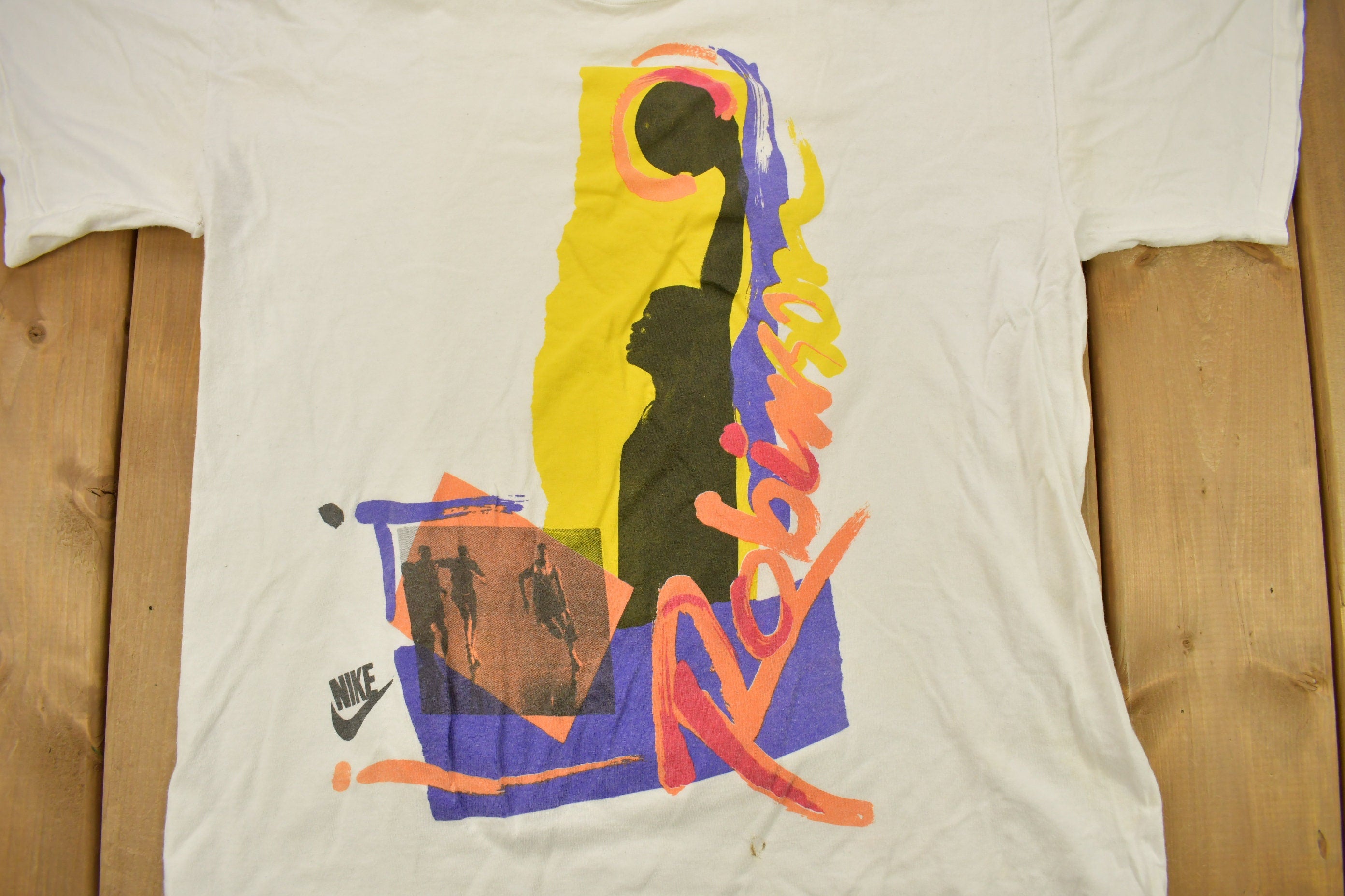 Vintage 1990s David Robinson Nike Basketball Graphic Grey Tag T-Shirt