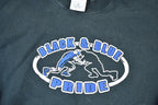 Vintage 1990s Black And Blue Pride Souvenir Football Crewneck Sweatshirt Made In USA
