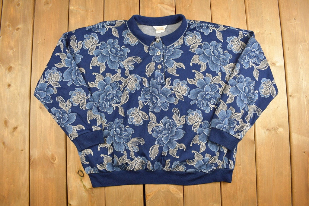 Vintage 1990s Season Ticket Floral Theme Quarter Button Up Sweater