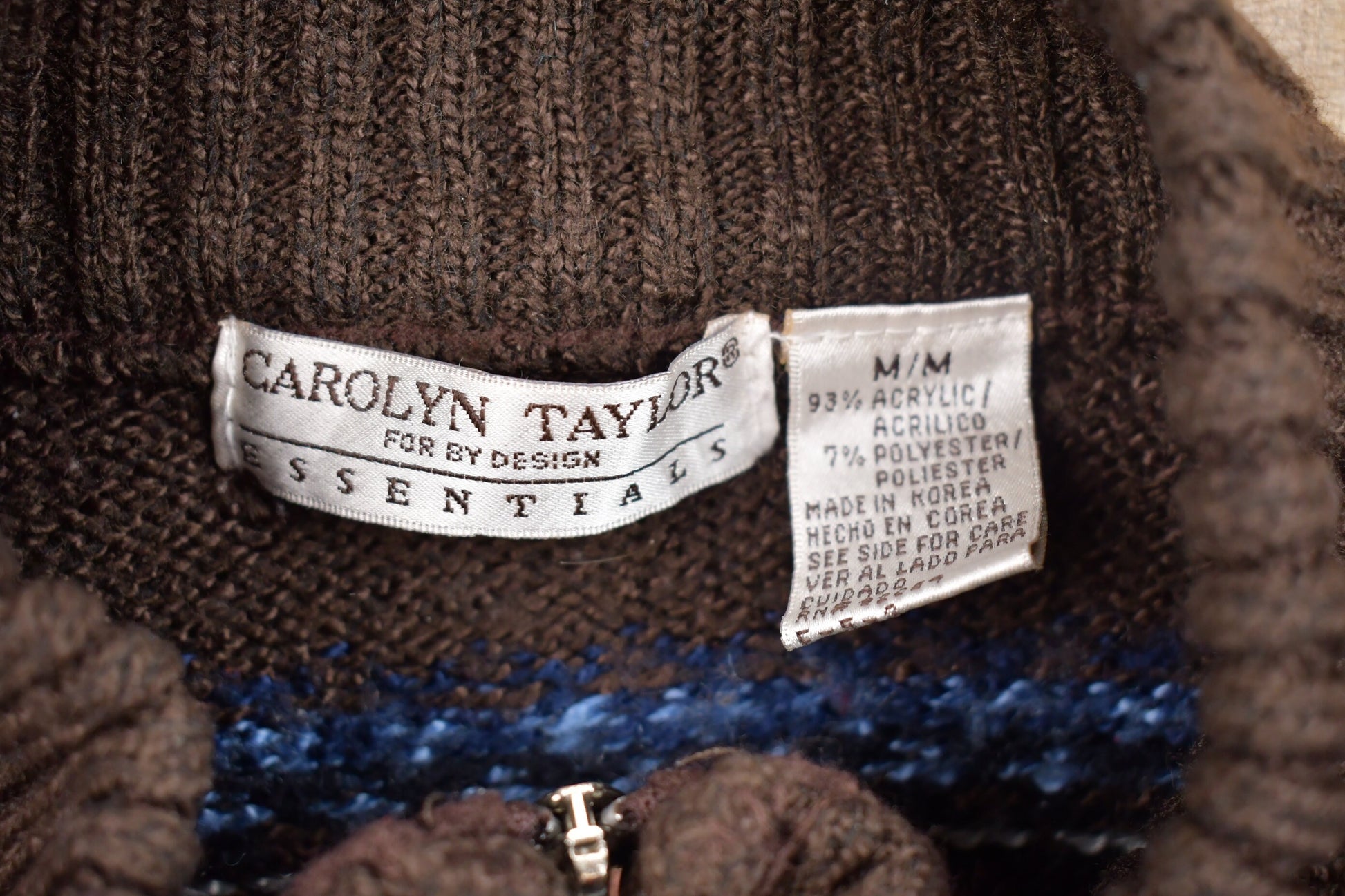 Vintage Carolyn Taylor Knitted Zip Up Sweater / Vintage 90s Crewneck / Pattern Sweater / Outdoor / Knitted Jacket