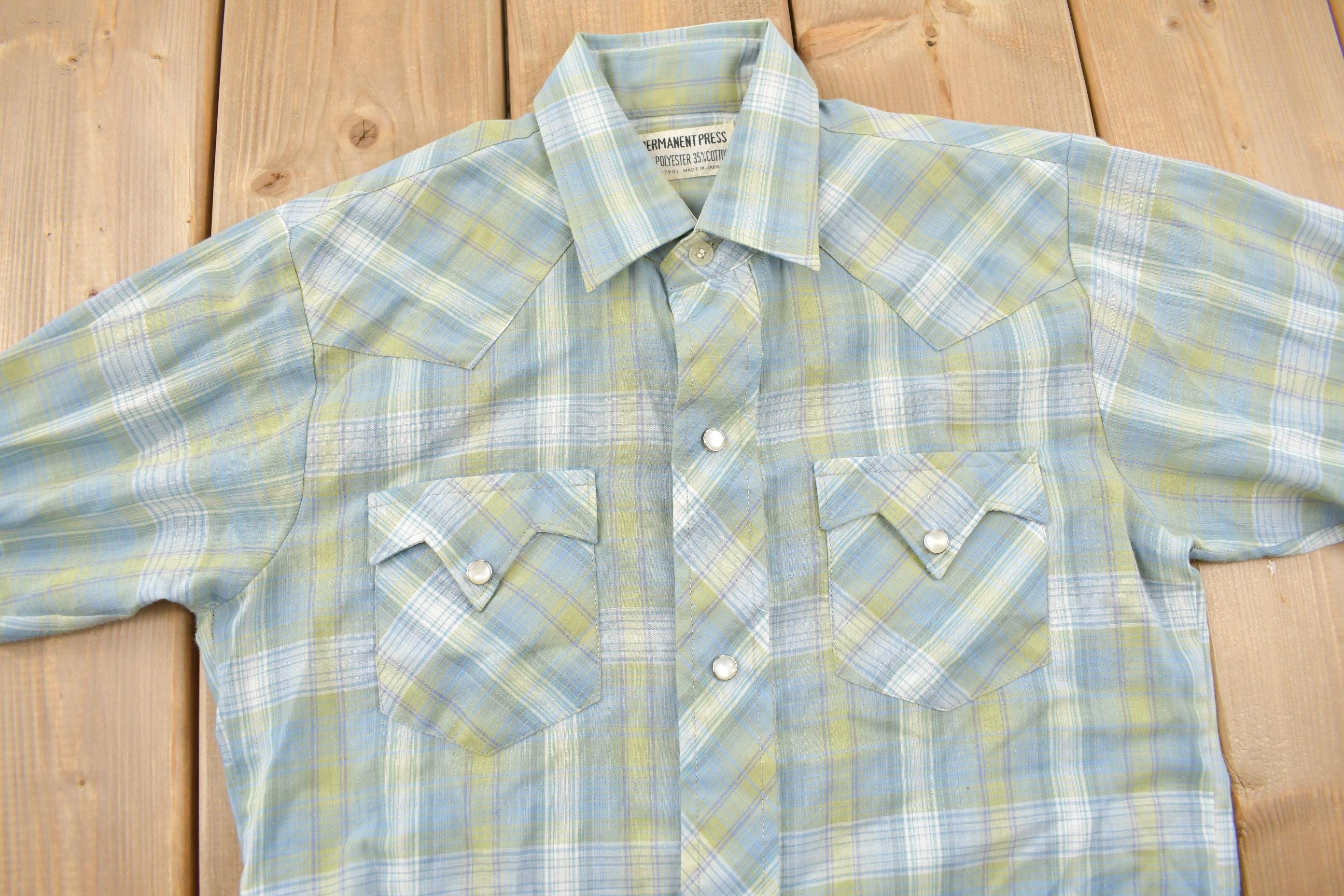 Vintage 1980s Women's Pearl Snap Permanent Press Plaid Button Up Flannel Shirt Made In Japan