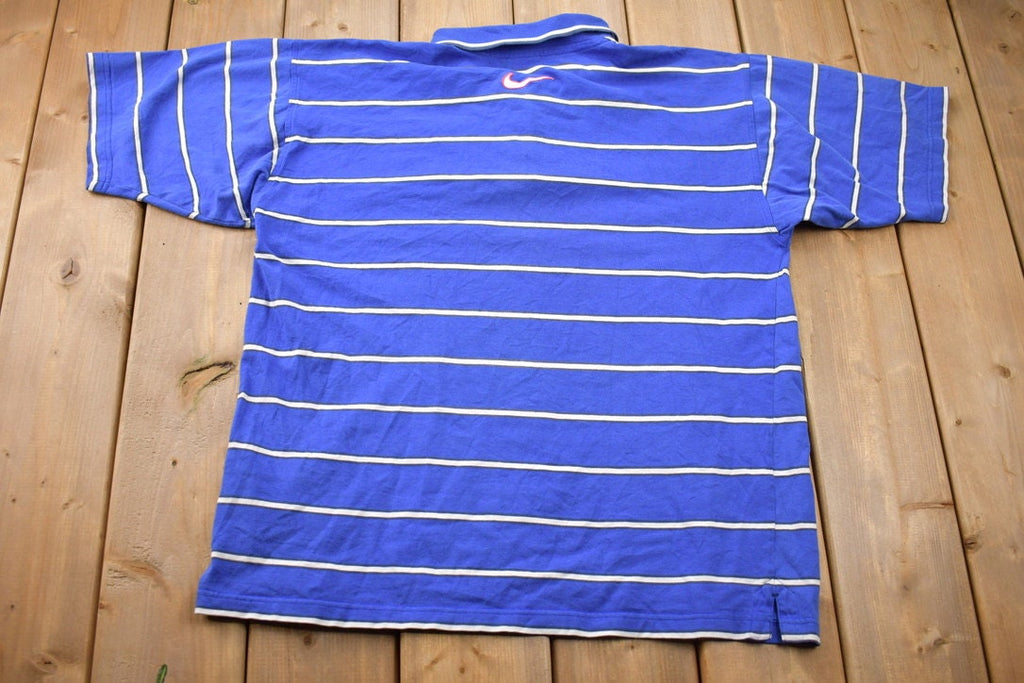 Vintage 1990s Nike Swoosh Embroidered Blue Polo T-Shirt