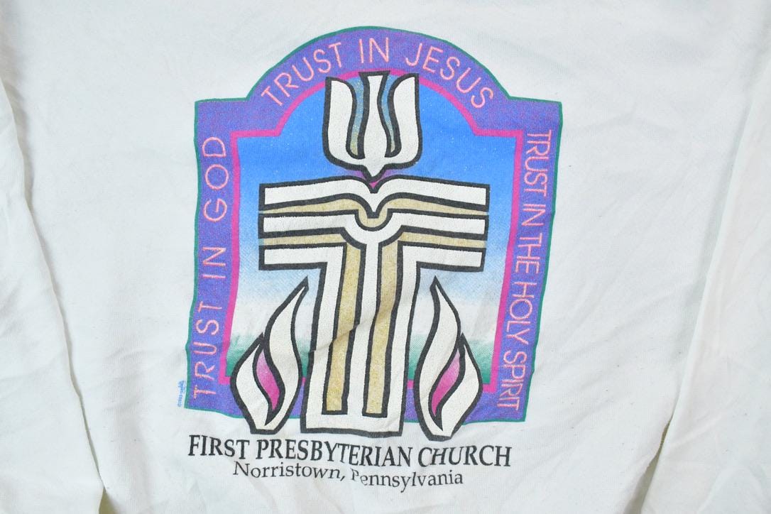 Vintage 1990s Trust In Jesus Norristown Pennsylvania Crewneck Sweatshirt