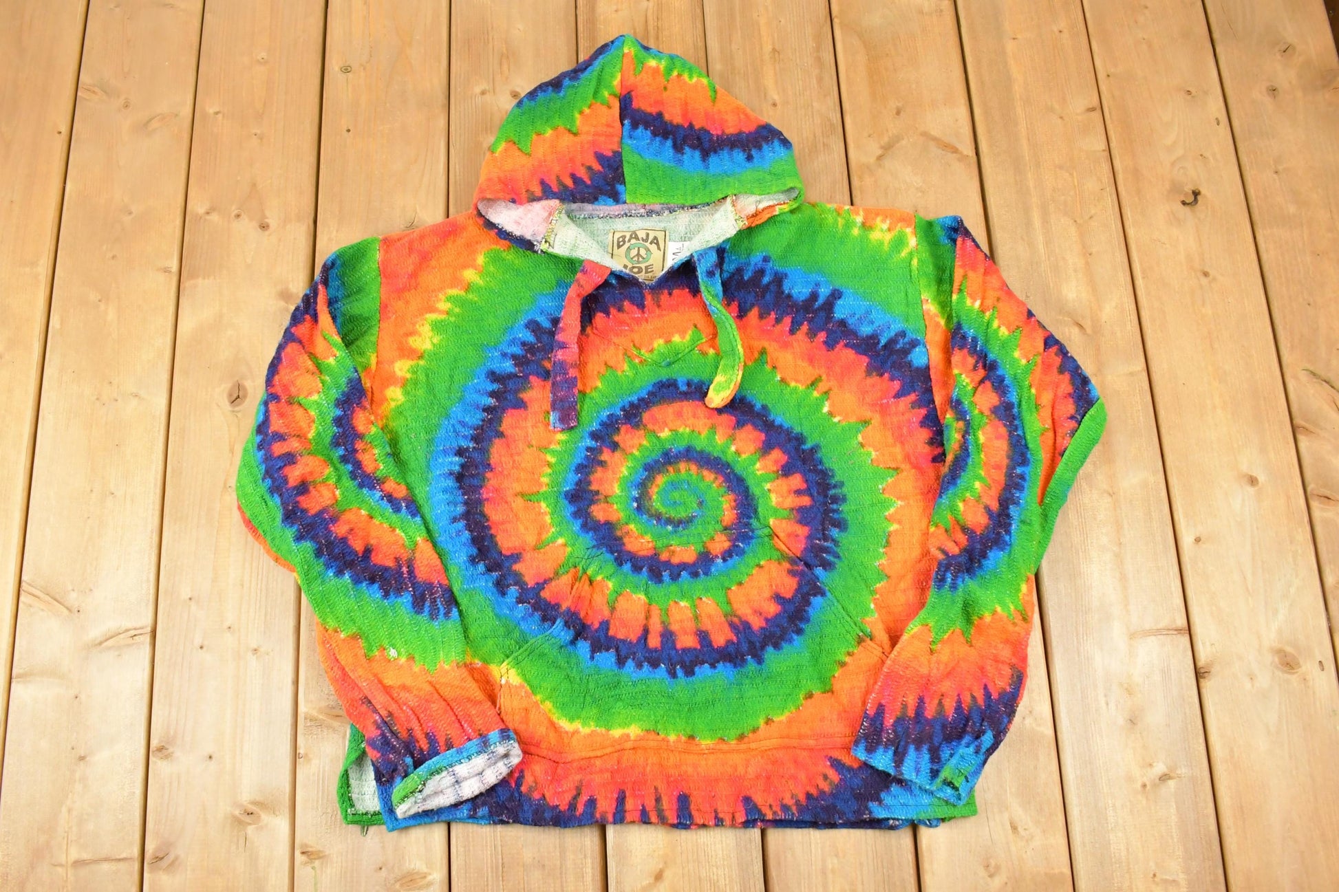 Vintage 1990s Baja Joe Tye Dye Knit Hoodie Sweater Mens L /