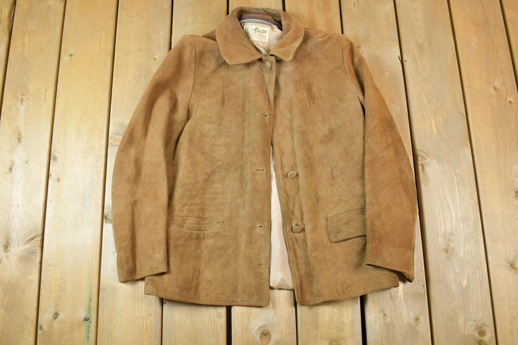 Vintage 1980s Trojan Sportswear Suede Leather Light Button Up jacket