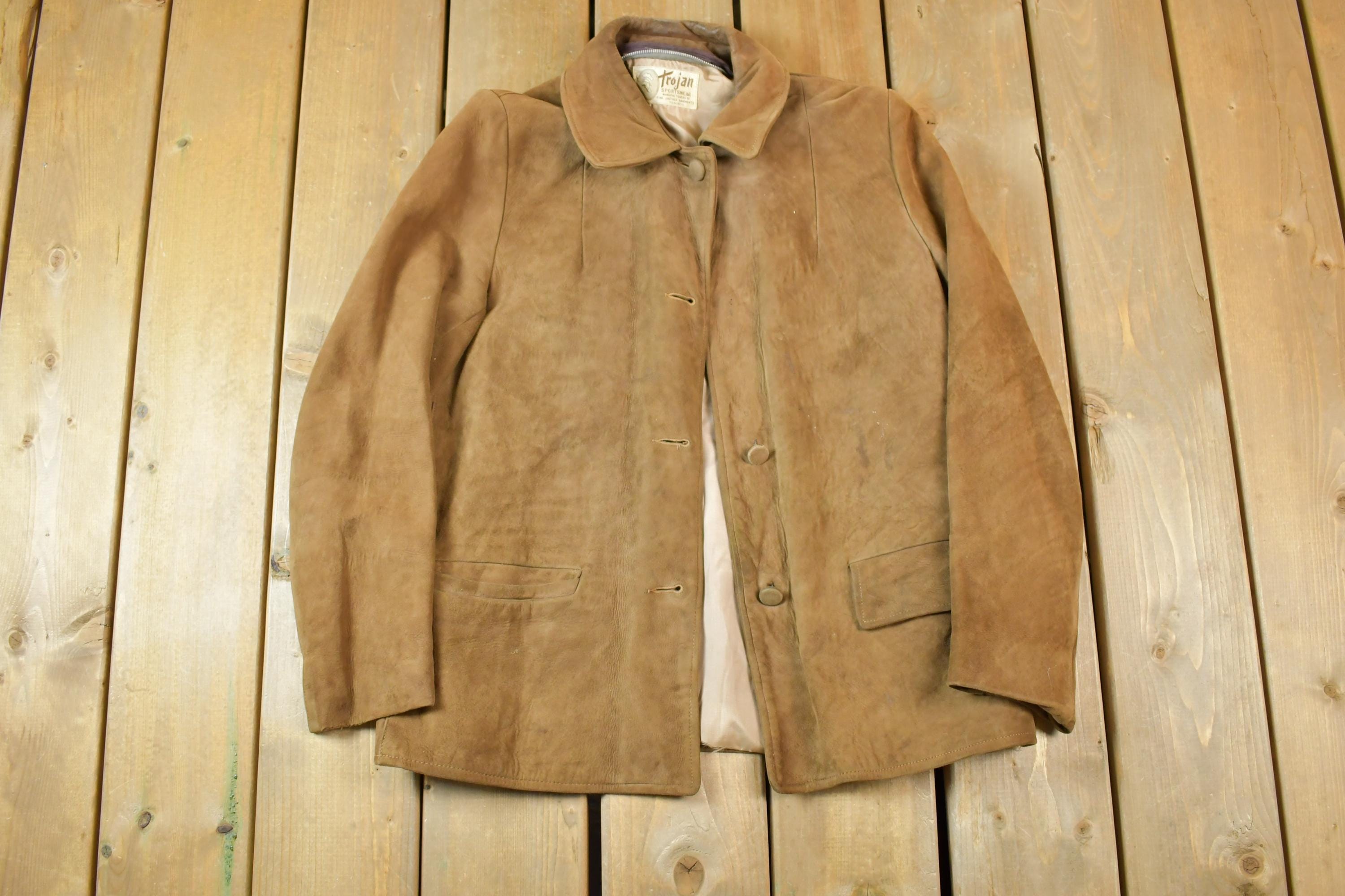 Vintage 1980s Trojan Sportswear Suede Leather Light Button Up jacket