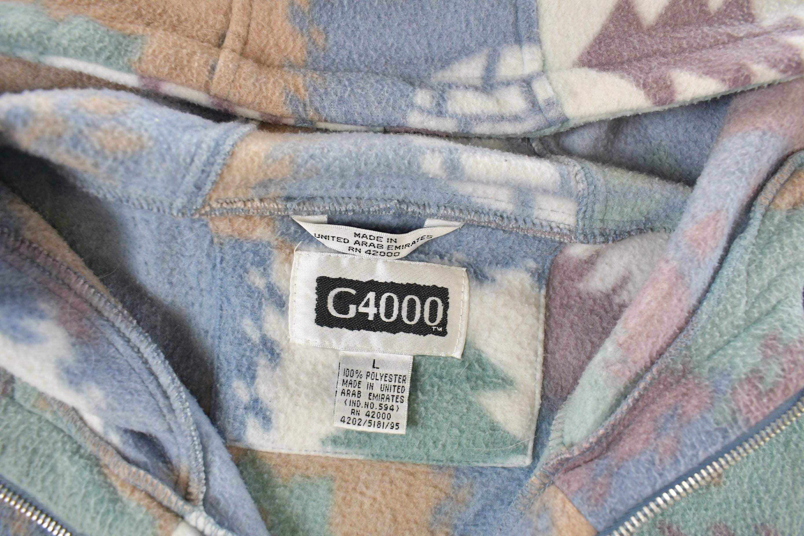 Vintage 1990s G4000 Trees Nature All Over Print Full Zip Fleece Sweater Jacket Women's L
