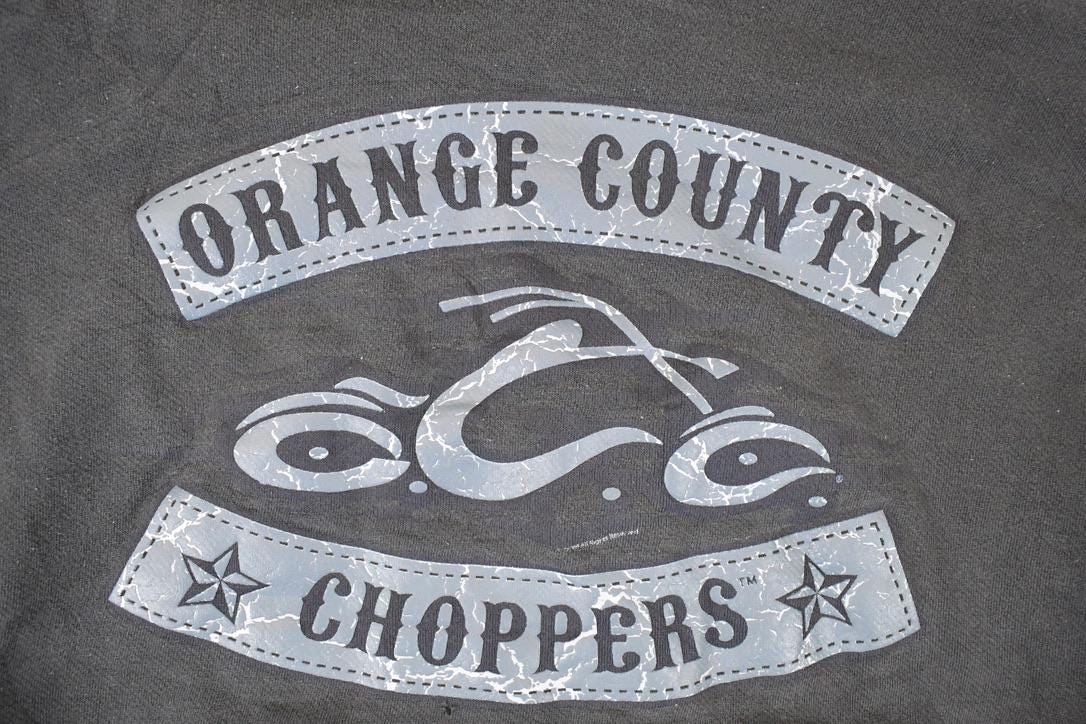 Vintage 1990s Orange Choppers Graphic Print Hoodie Sweatshirt Men's L / 90's Destination Motorcycle Sweater