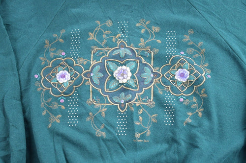 Vintage 1990s Cute Floral Crewneck / 90s Crewneck / Nature / Vintage Sweatshirt / Made In USA / Pullover / Double Collar / Abstract