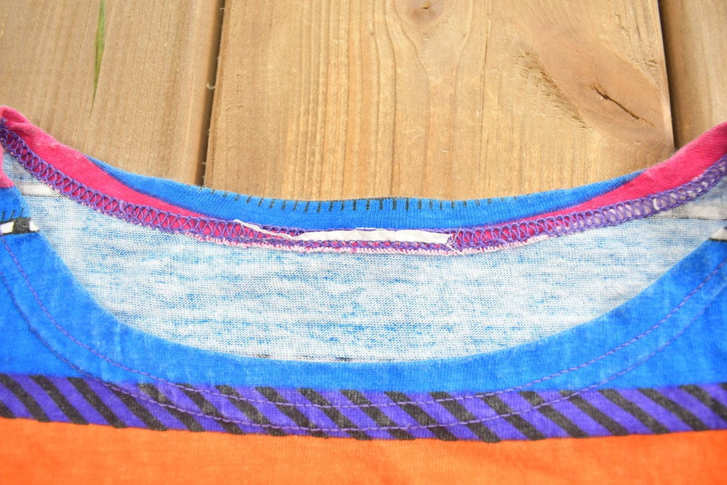 Vintage 1990s Colourful Striped Graphic T Shirt