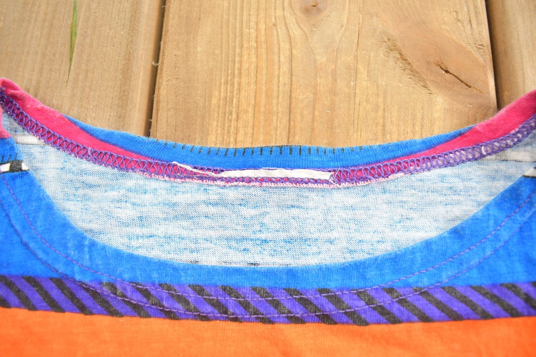 Vintage 1990s Colourful Striped Graphic T Shirt