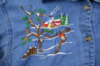 Vintage 1990s Snowman Winter Embroidered Denim Button Up Shirt