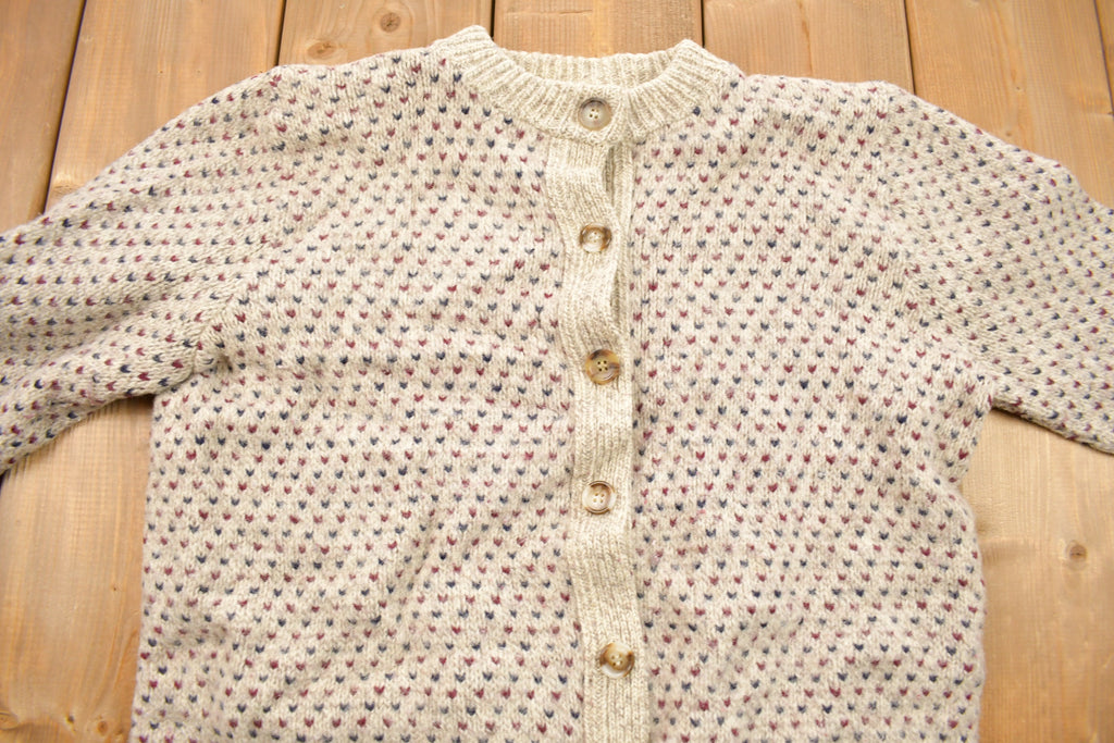 Vintage 1980s Heart Theme Knitted Cardigan Sweater