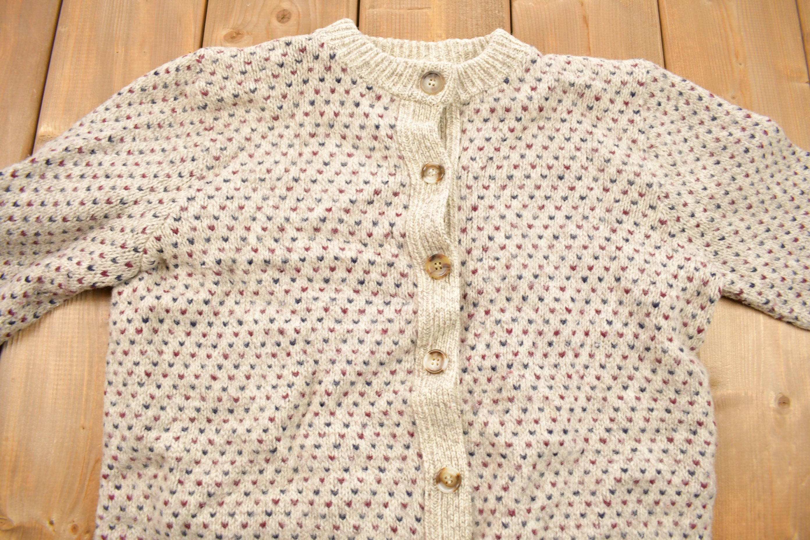 Vintage 1980s Heart Theme Knitted Cardigan Sweater