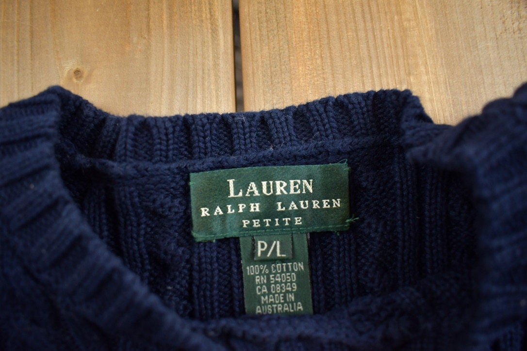 Vintage 1990s Lauren Ralph Lauren Embroidered 3D Knit Crewneck Sweater Made In Australia