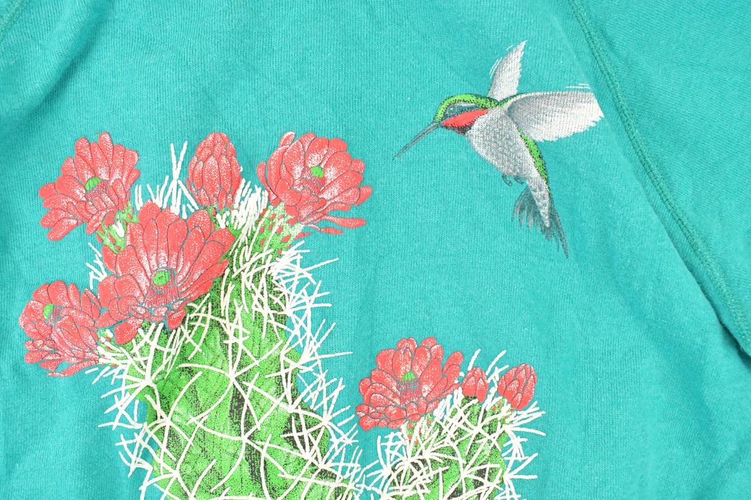 Vintage 1990s Morning Sun Hummingbird Graphic Print Collared Sweatshirt Women's L / Made In USA / 90's Destination Sweater
