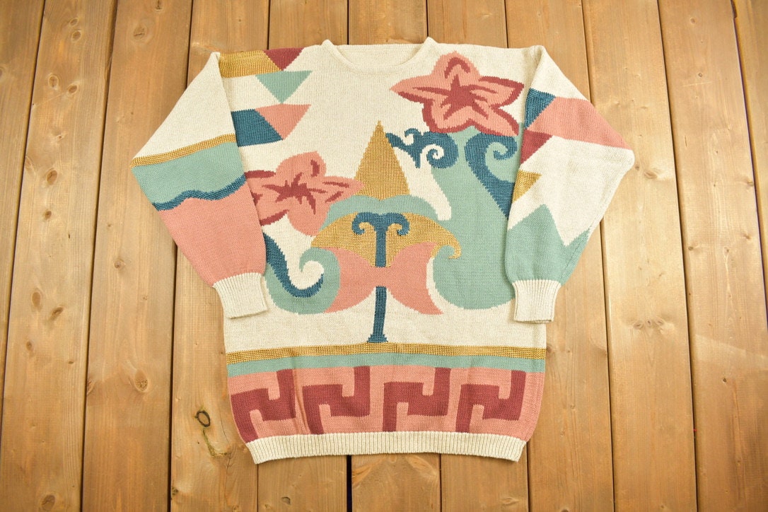Vintage 1990s Abstract Patterned Knitted Sweater /