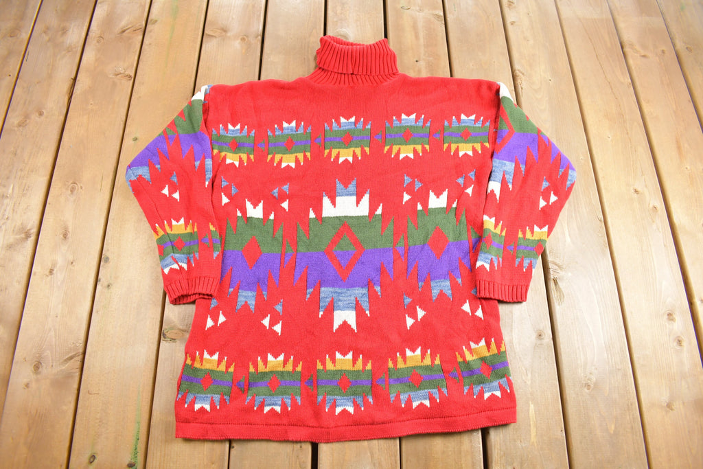 Vintage 1990s Aztec Pattern Knit Turtleneck Sweater