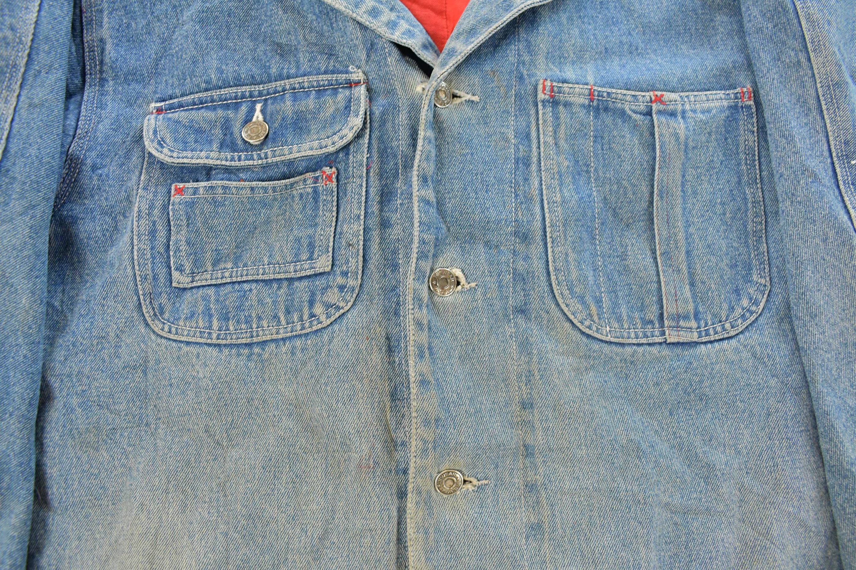 Vintage 1980s Sun Faded Workwear Denim Chore Coat Men's XL
